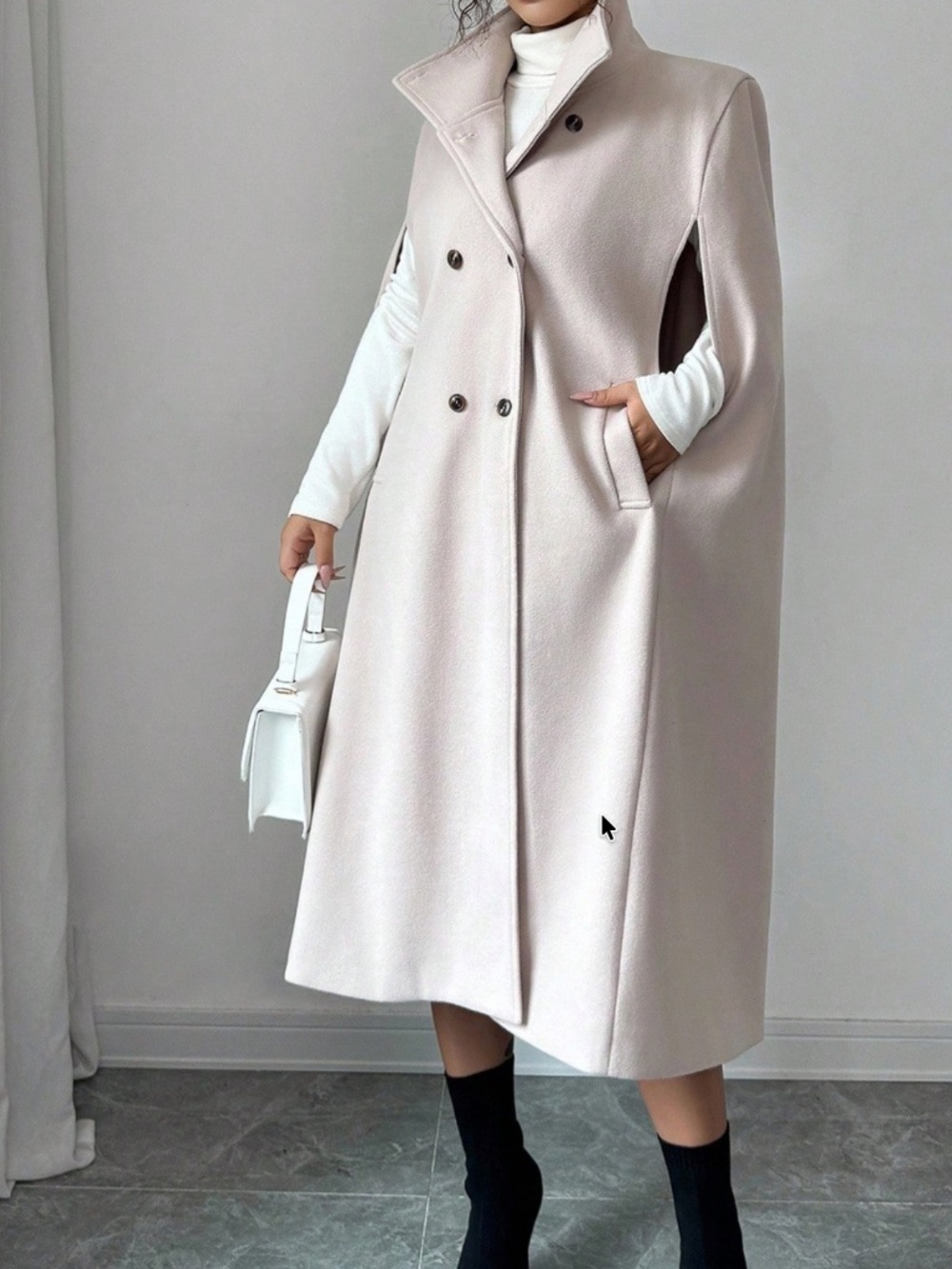 Classic Solid Double Button Wide Collar Pockets Jacket Coat
